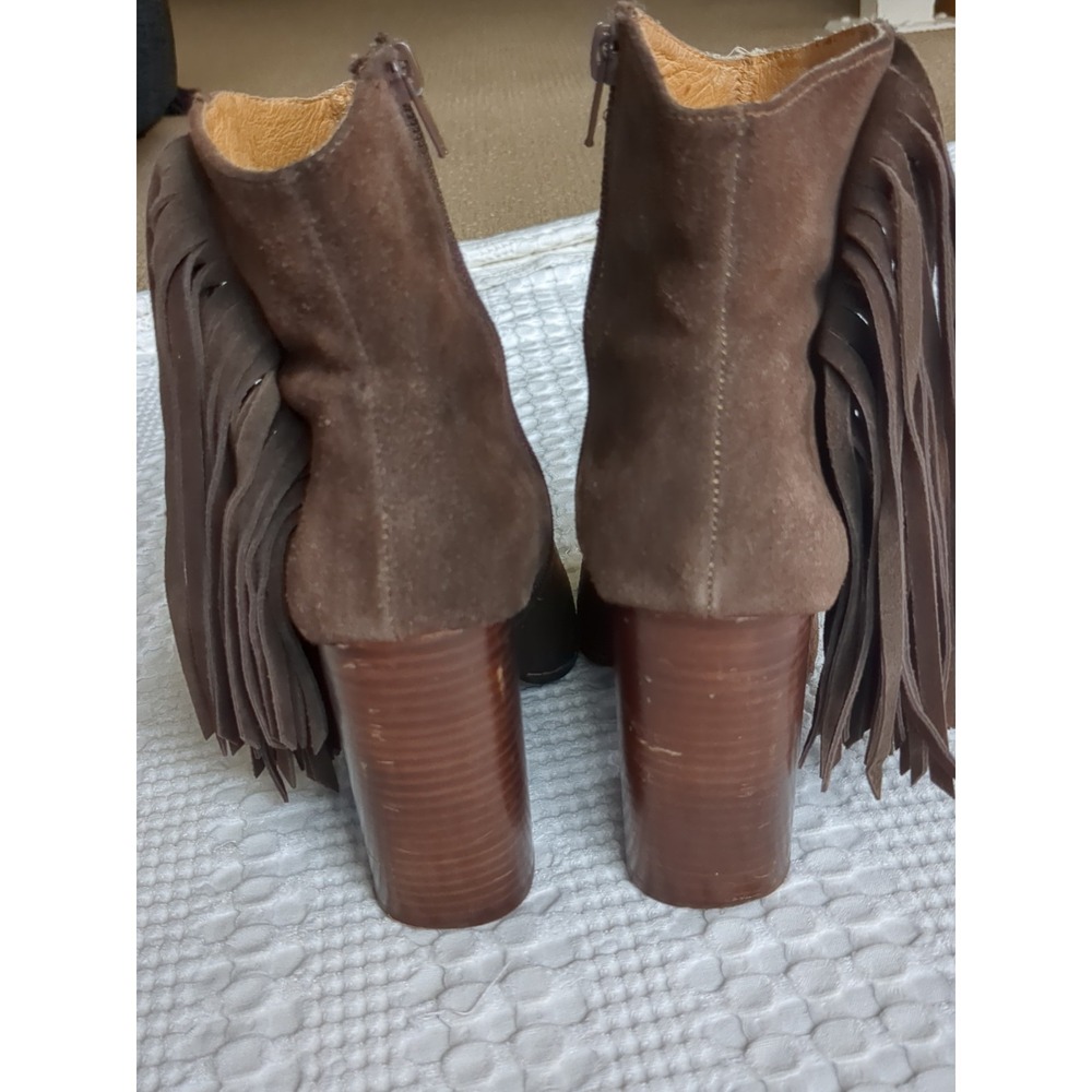 Jeffrey Campbell Fringe Western Heeled Ankle Boots Zip Chocolate Brown Size 7.5 - Picture 5 of 12